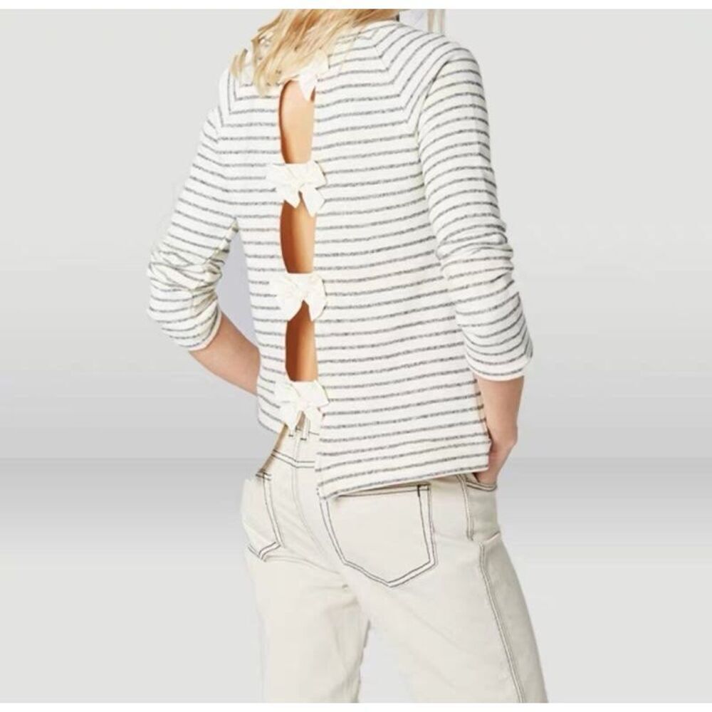 Claudie Pierlot Striped Bow-Embellished Top Size S